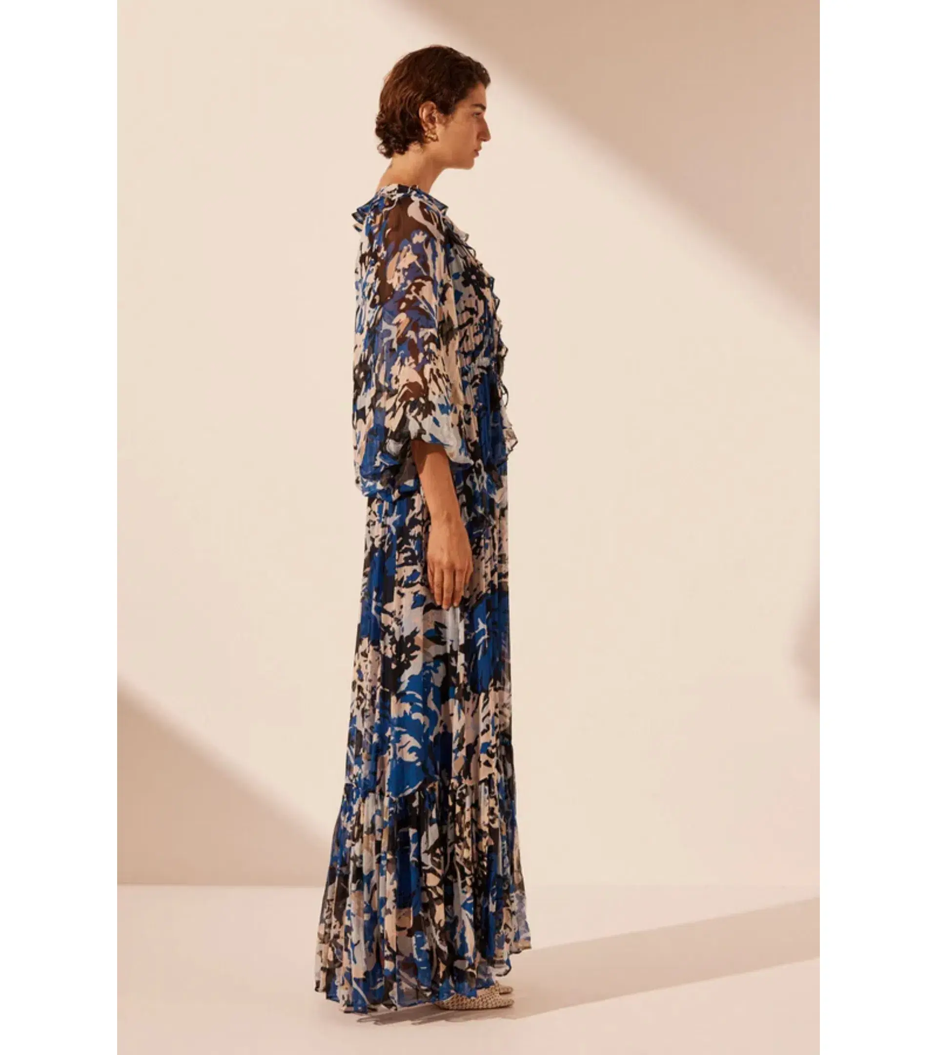 Shona Joy Olea Drawstring Ruffle Maxi Dress Print Size AU 16 - Image 4