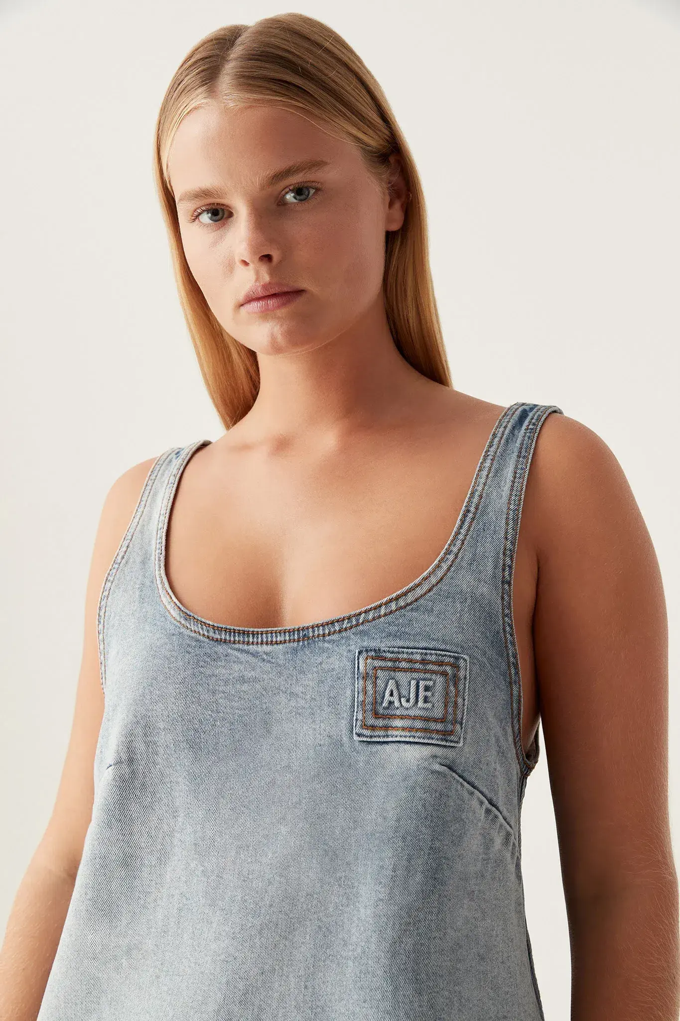 Aje Bambie Denim Mini Dress Two Tone Indigo Size AU 4 - Image 2