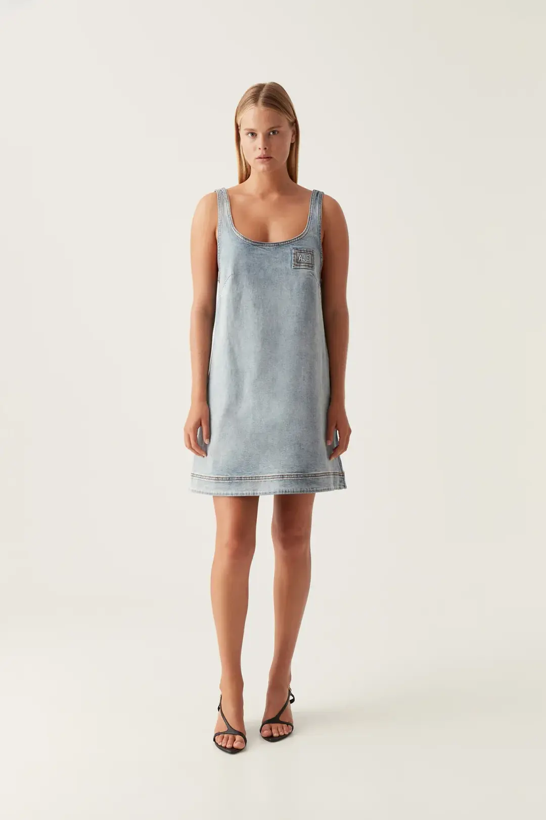 Aje Bambie Denim Mini Dress Two Tone Indigo Size AU 4 for rent on The Volte - main image