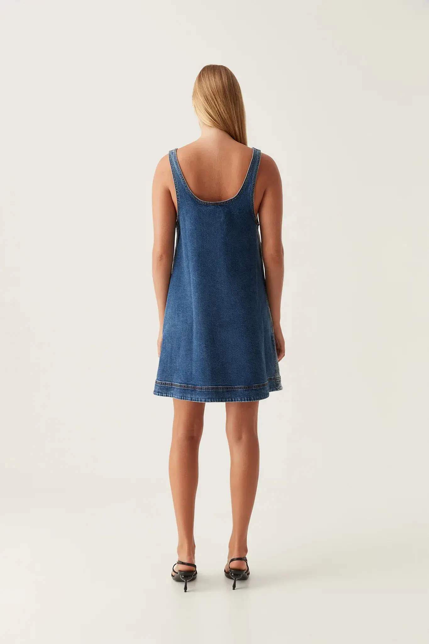 Aje Bambie Denim Mini Dress Two Tone Indigo Size AU 4 - Image 3