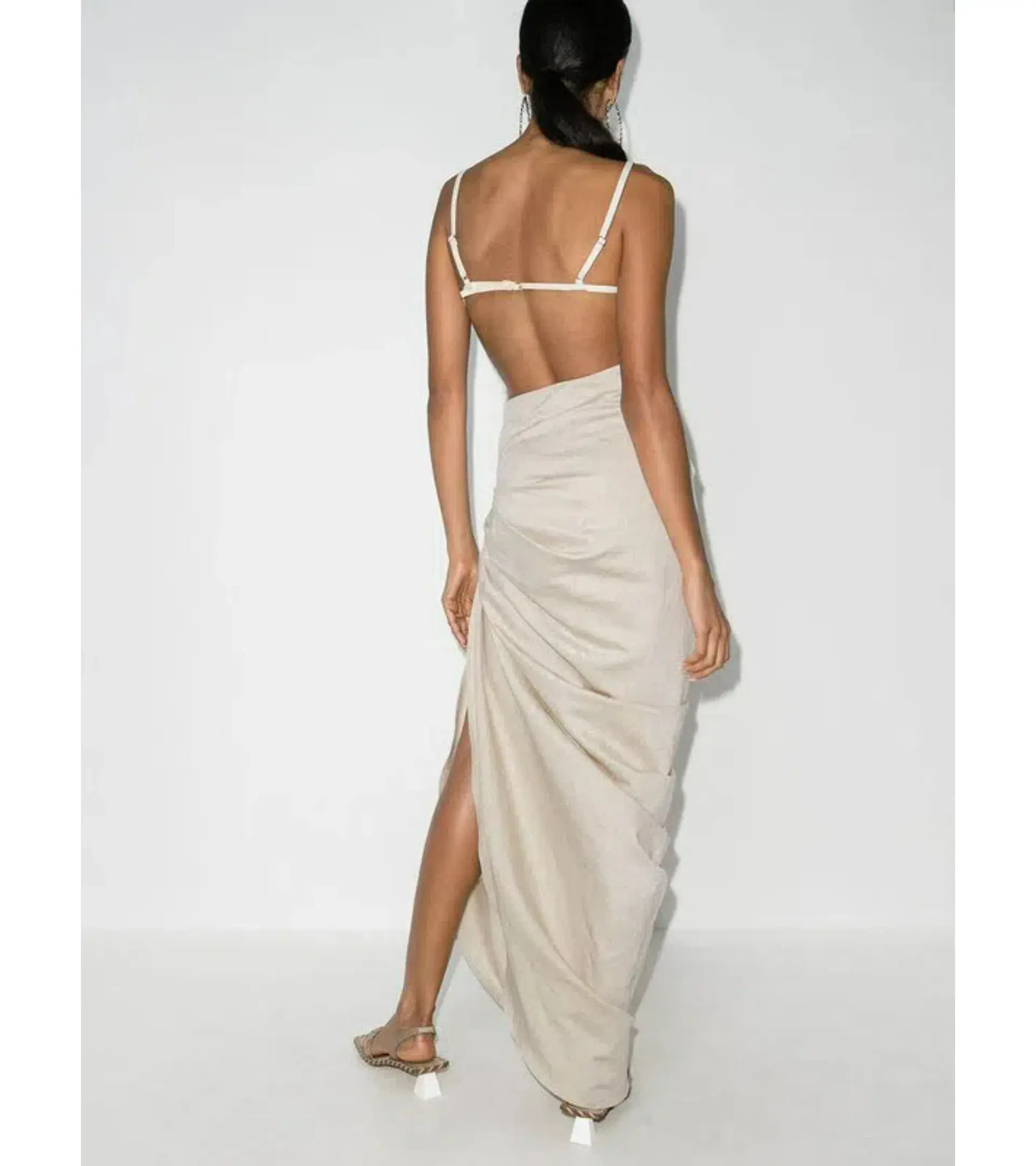 Jacquemus La Robe Saudade Asymmetrical Dress Beige Size AU 8 - Image 4
