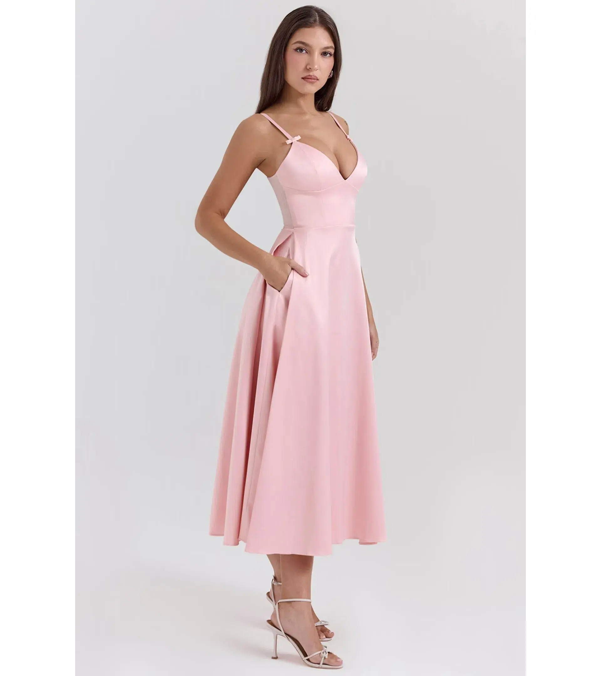 House of CB Tiffany Satin A-Line Midi Dress Parisian Pink Size S / AU 8 - Image 4