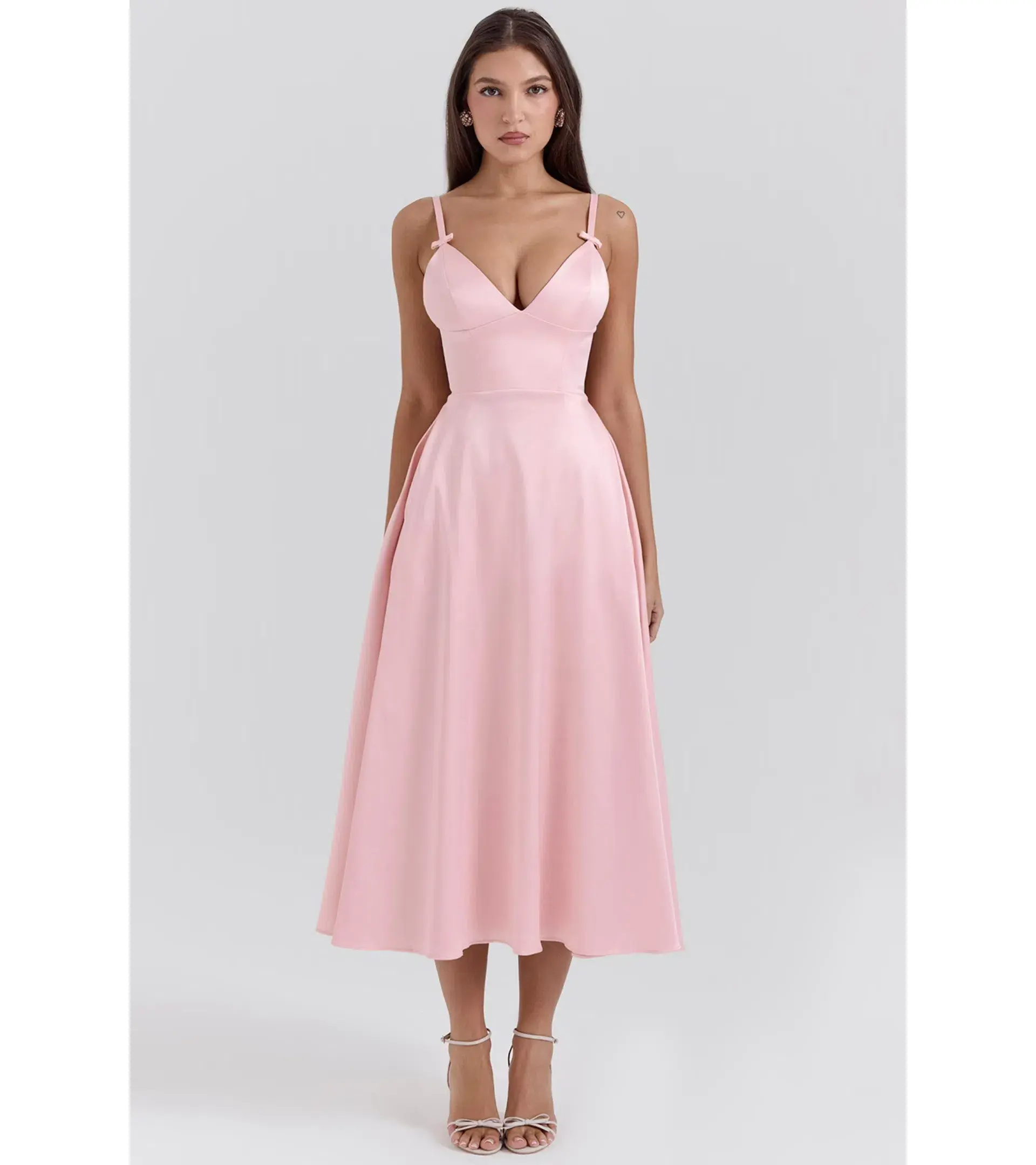 House of CB Tiffany Satin A-Line Midi Dress Parisian Pink Size S / AU 8 - Image 2