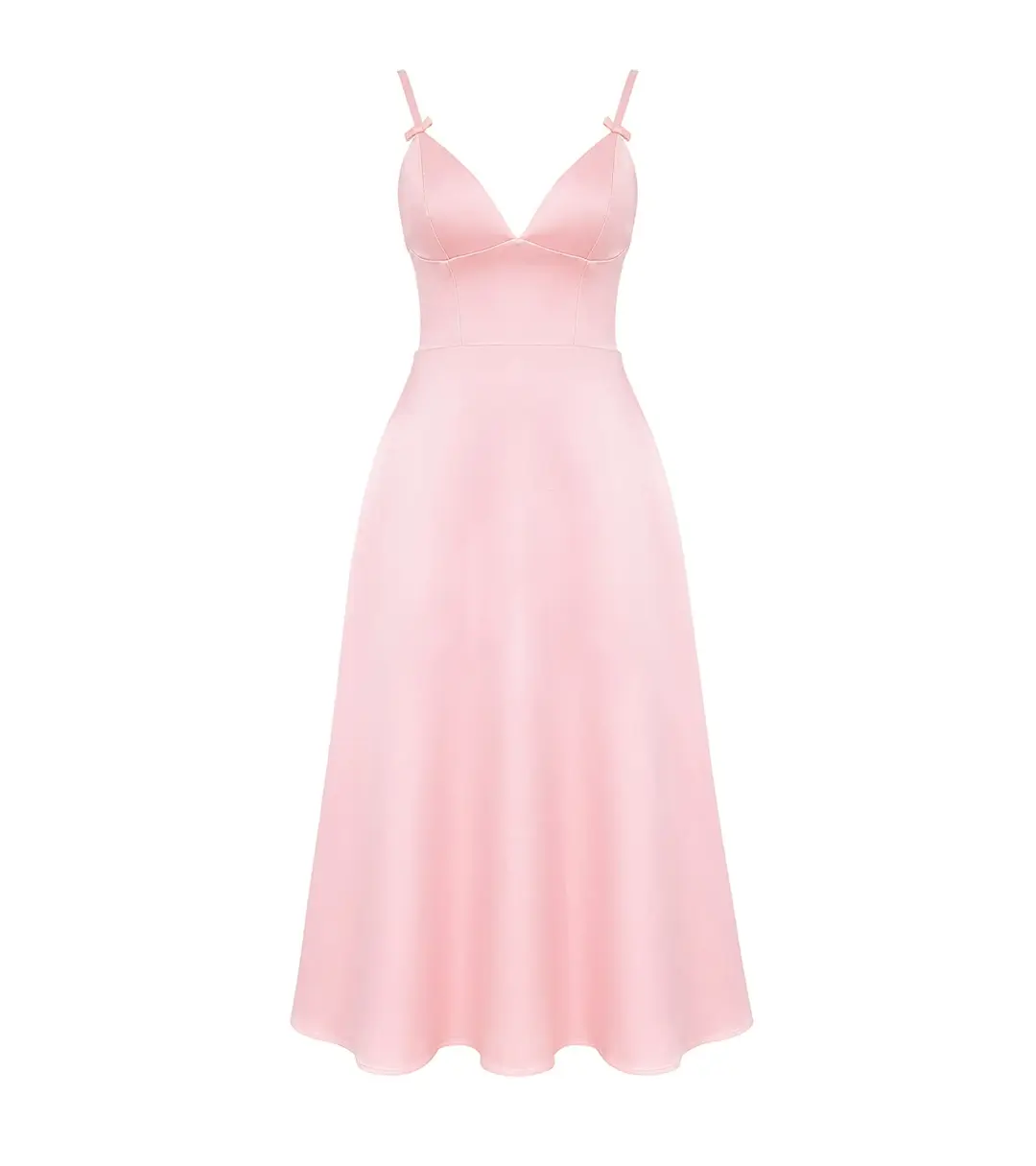 House of CB Tiffany Satin A-Line Midi Dress Parisian Pink Size S / AU 8 for rent on The Volte - main image
