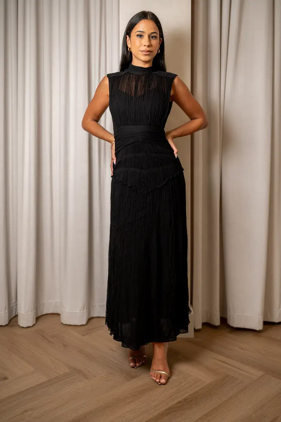 Shona Joy Clemence High Neck Midi Dress Black Size S/AU 8  - Image 3