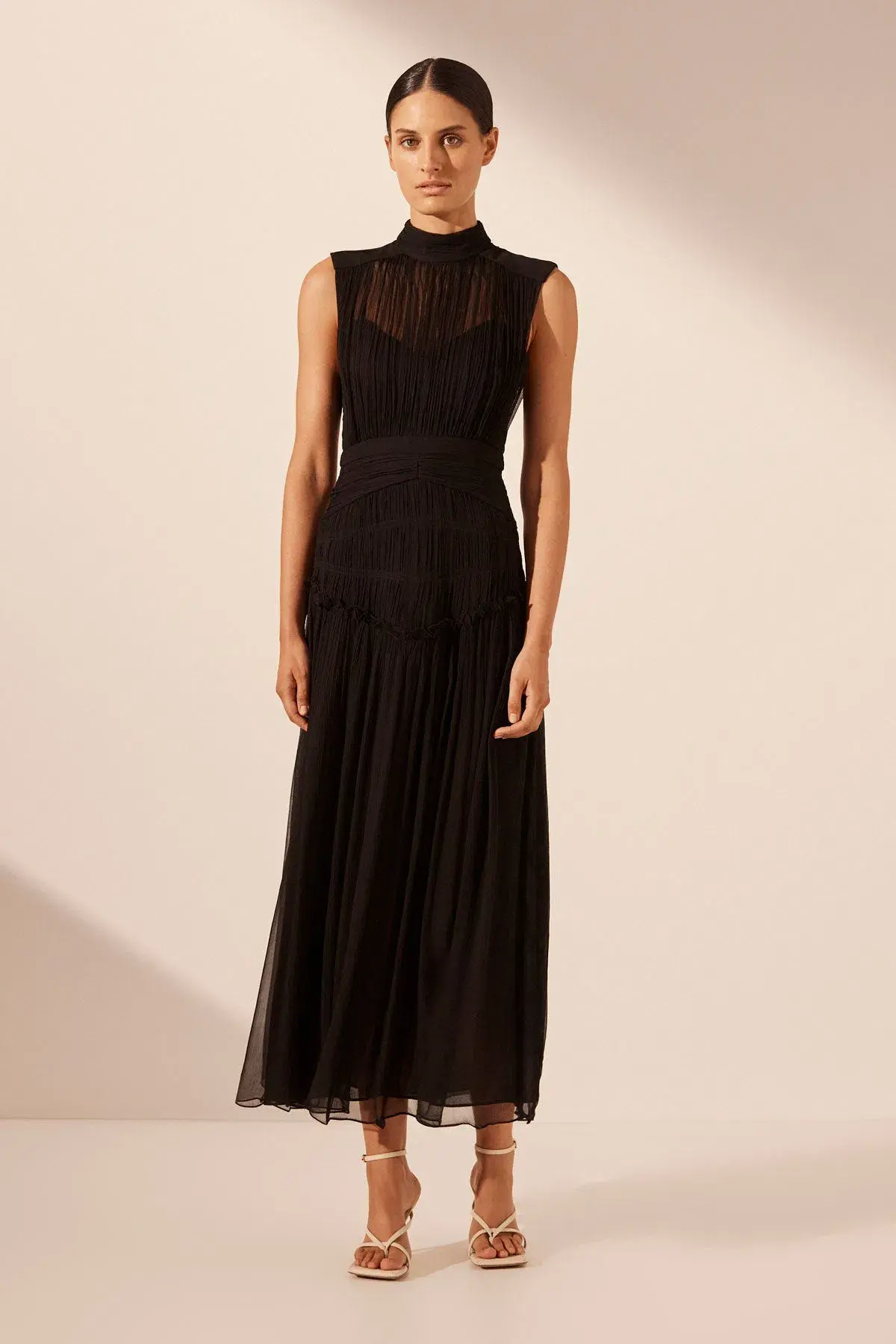 Shona Joy Clemence High Neck Midi Dress Black Size S/AU 8  - Image 1