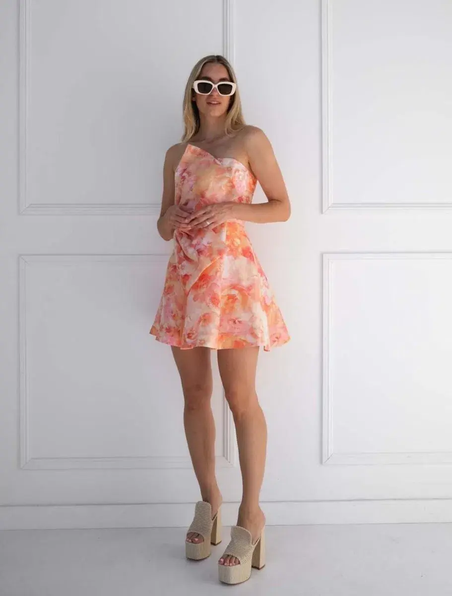 La Maison Talulah Camellia Mini Dress Rosetta Coral Print Size XS/Au 6  - Image 3