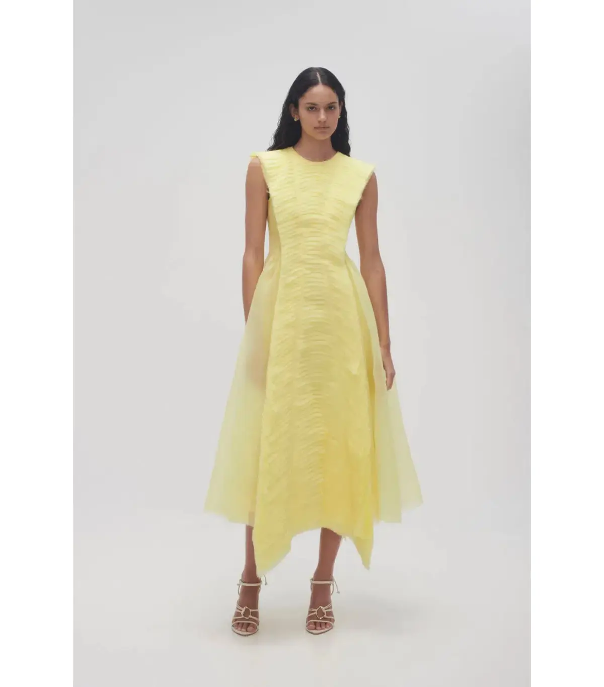 Aje Astrid Pleat Panel Midi Dress Soft Lemon Yellow Size AU 6 - Image 1