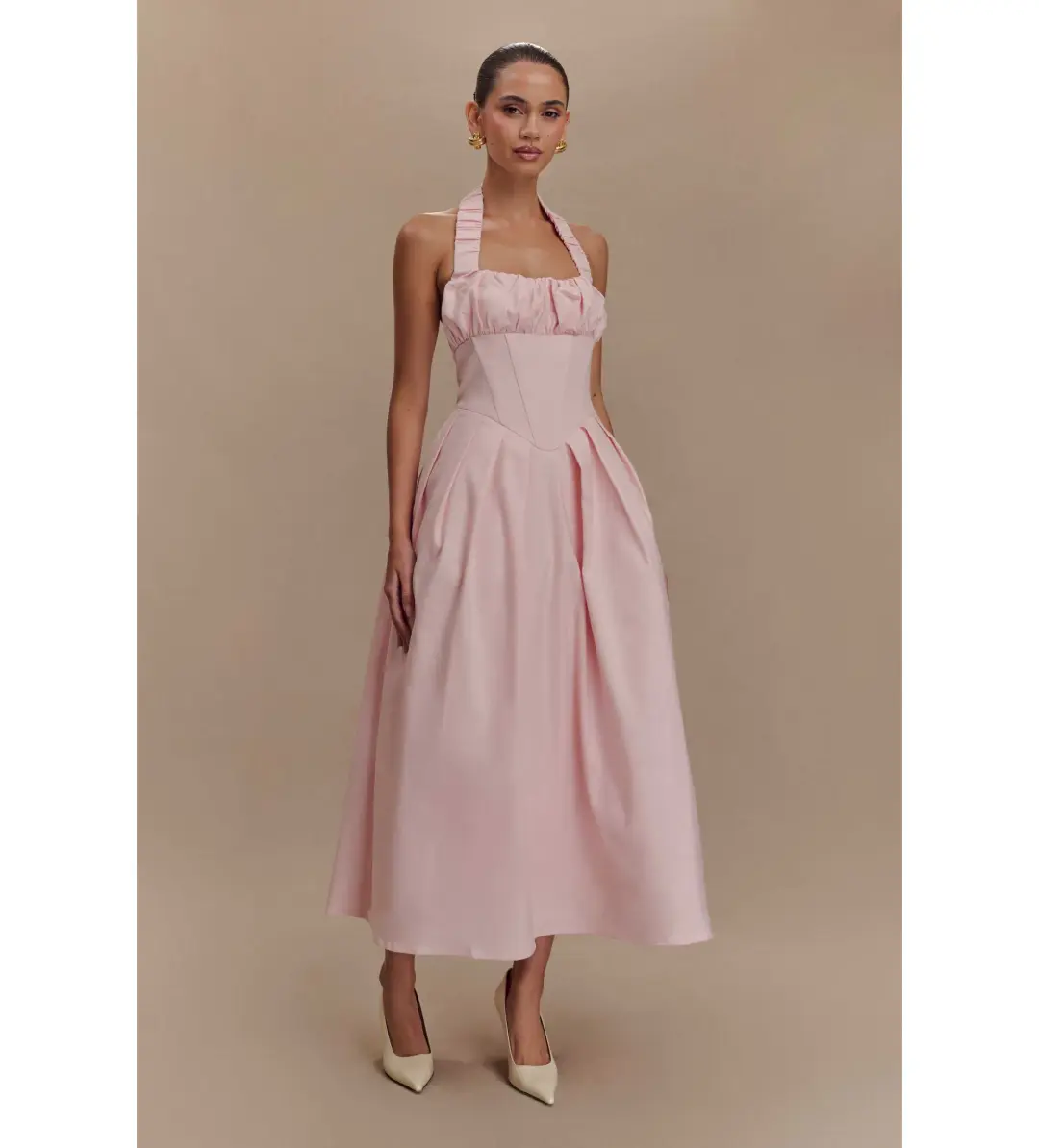 Meshki Candy Halter Midi Dress Ballet Pink AU 8  for rent on The Volte - main image