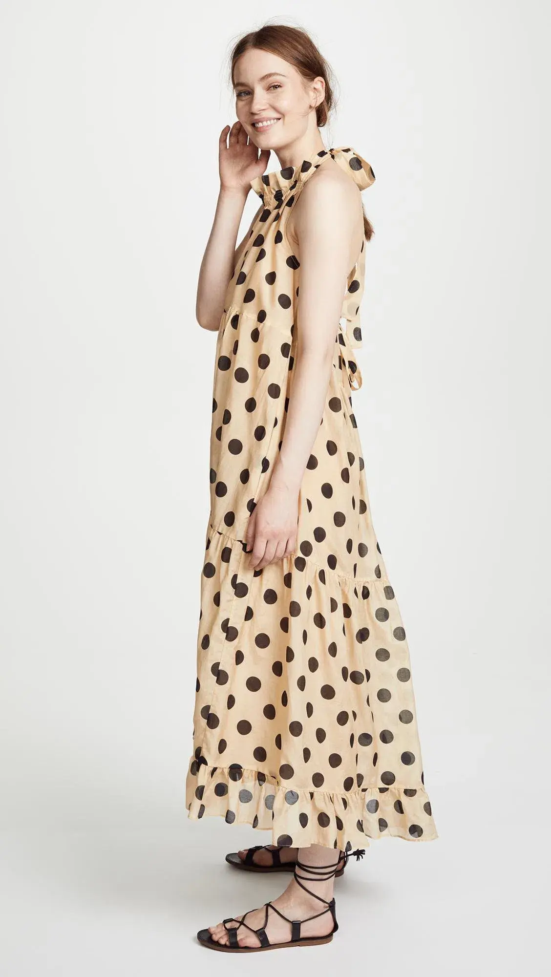 Lee Mathews Minnie Spot Halter Midi Dress Barley/Print Size 8 - Image 2