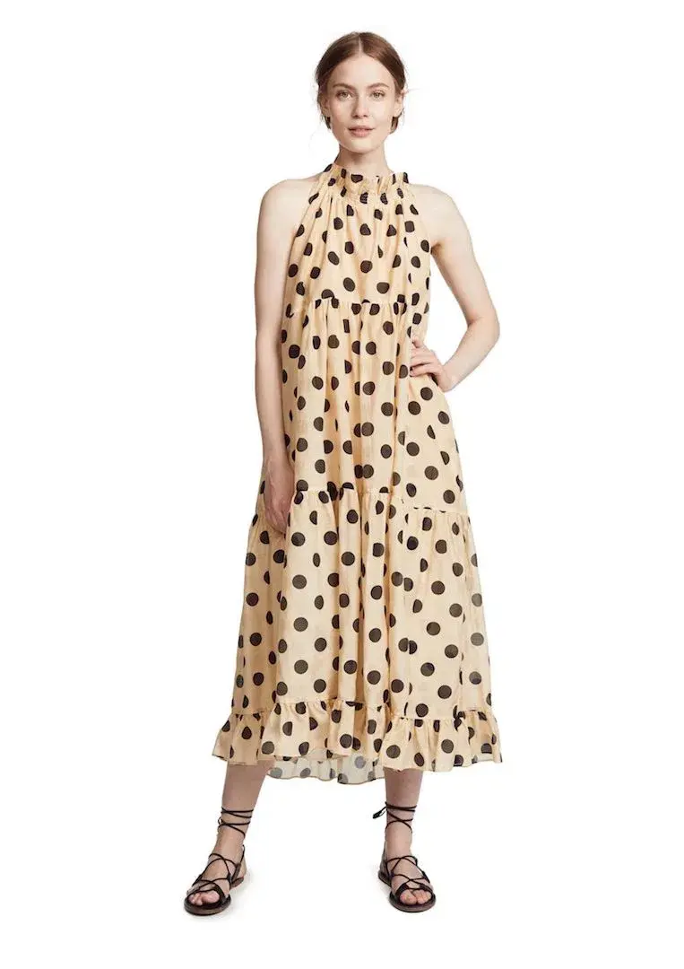 Lee Mathews Minnie Spot Halter Midi Dress Barley/Print Size 8 - Image 1