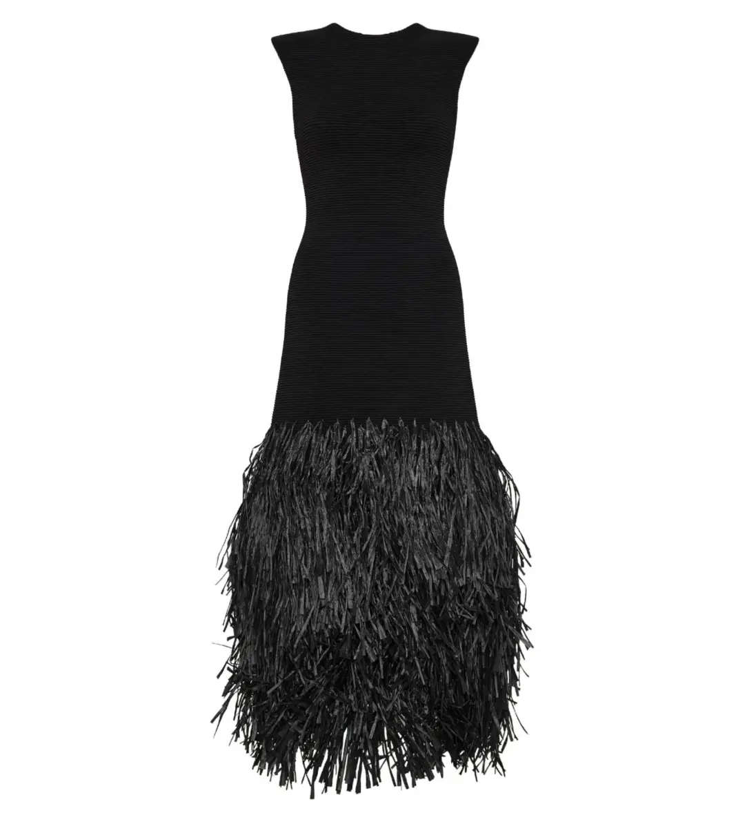 Aje Rushes Rafia Knit Midi Dress Black Size 4  for rent on The Volte - main image