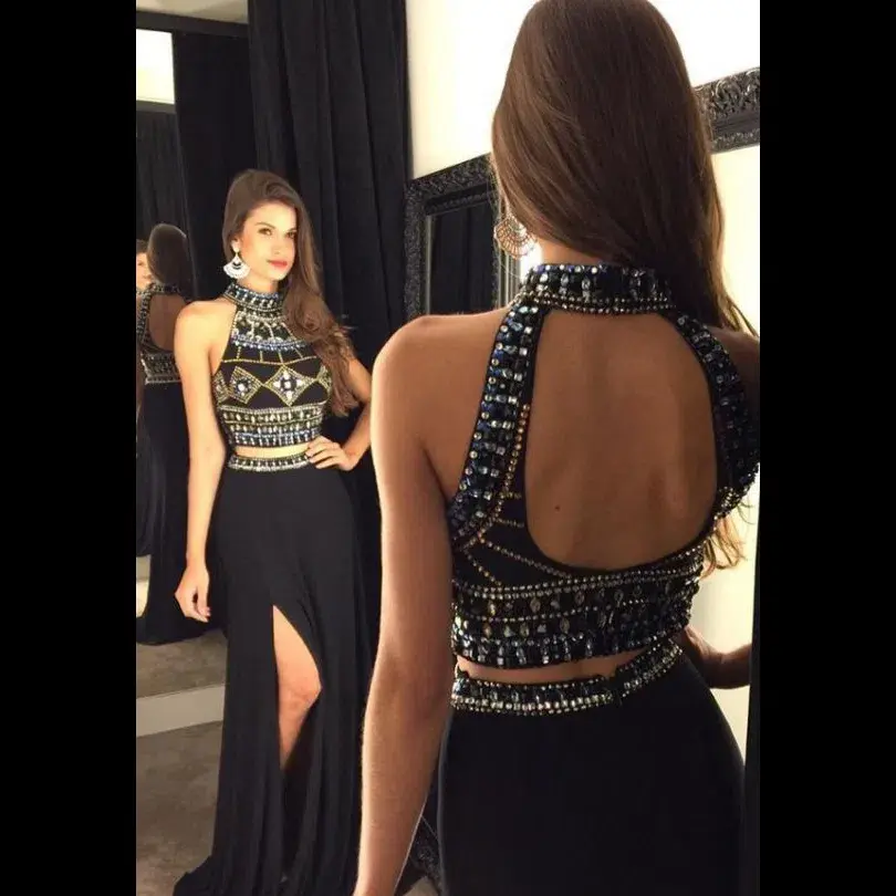 Sherri Hill #11068 Two Piece Dress Black Beaded Gown Size 4 - Image 4