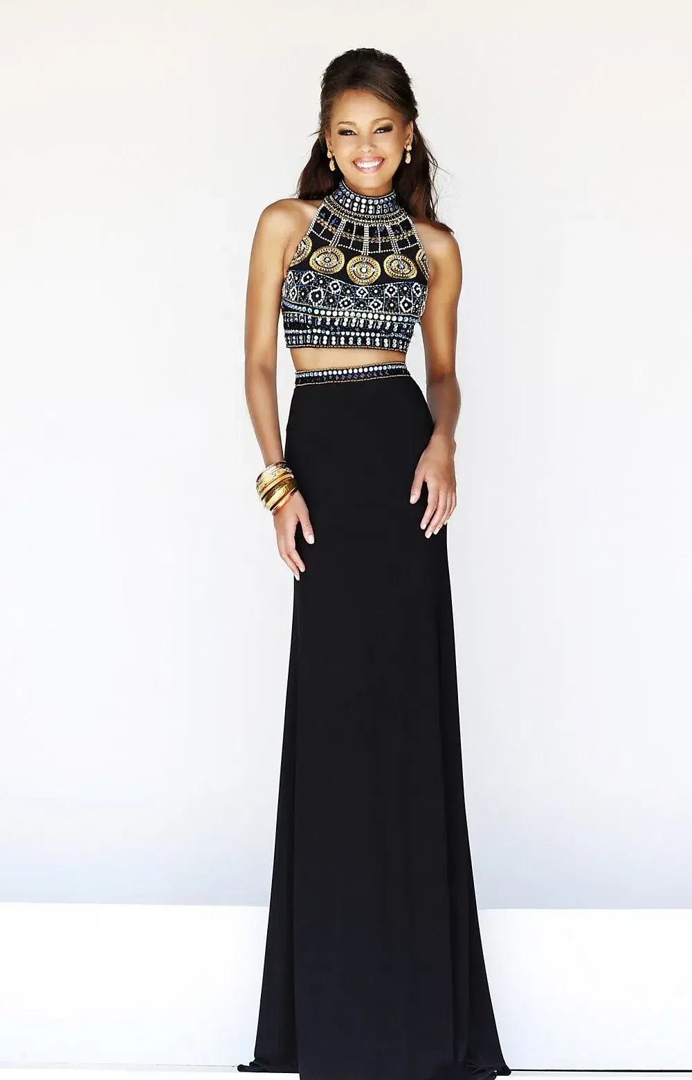 Sherri Hill #11068 Two Piece Dress Black Beaded Gown Size 4 - Image 1