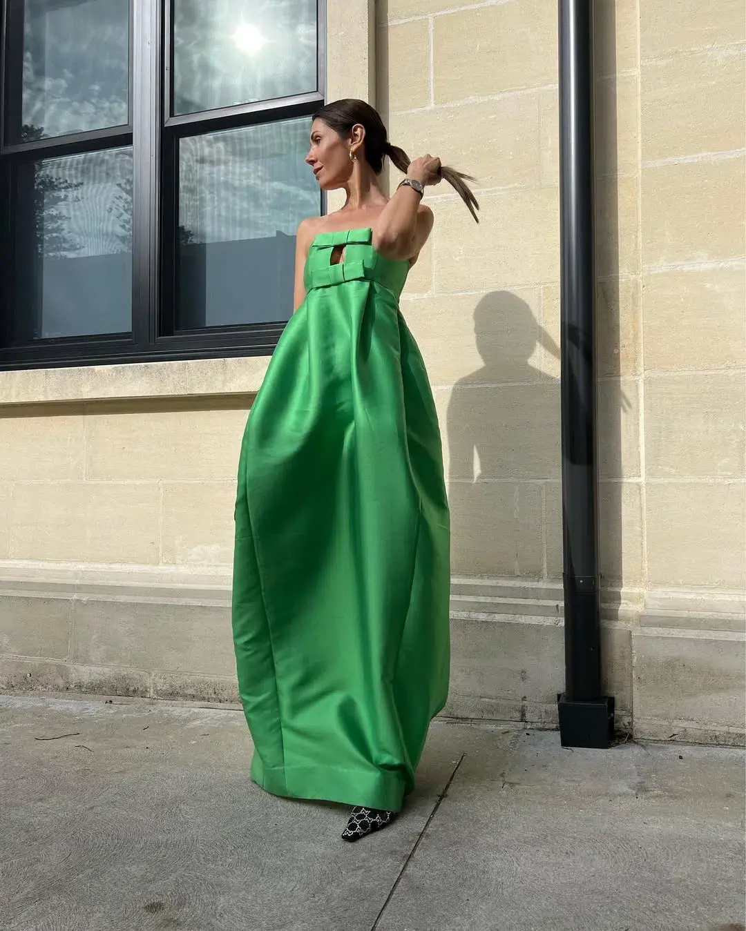Oroton Bow Detail Gown Green Size 6 - Image 3