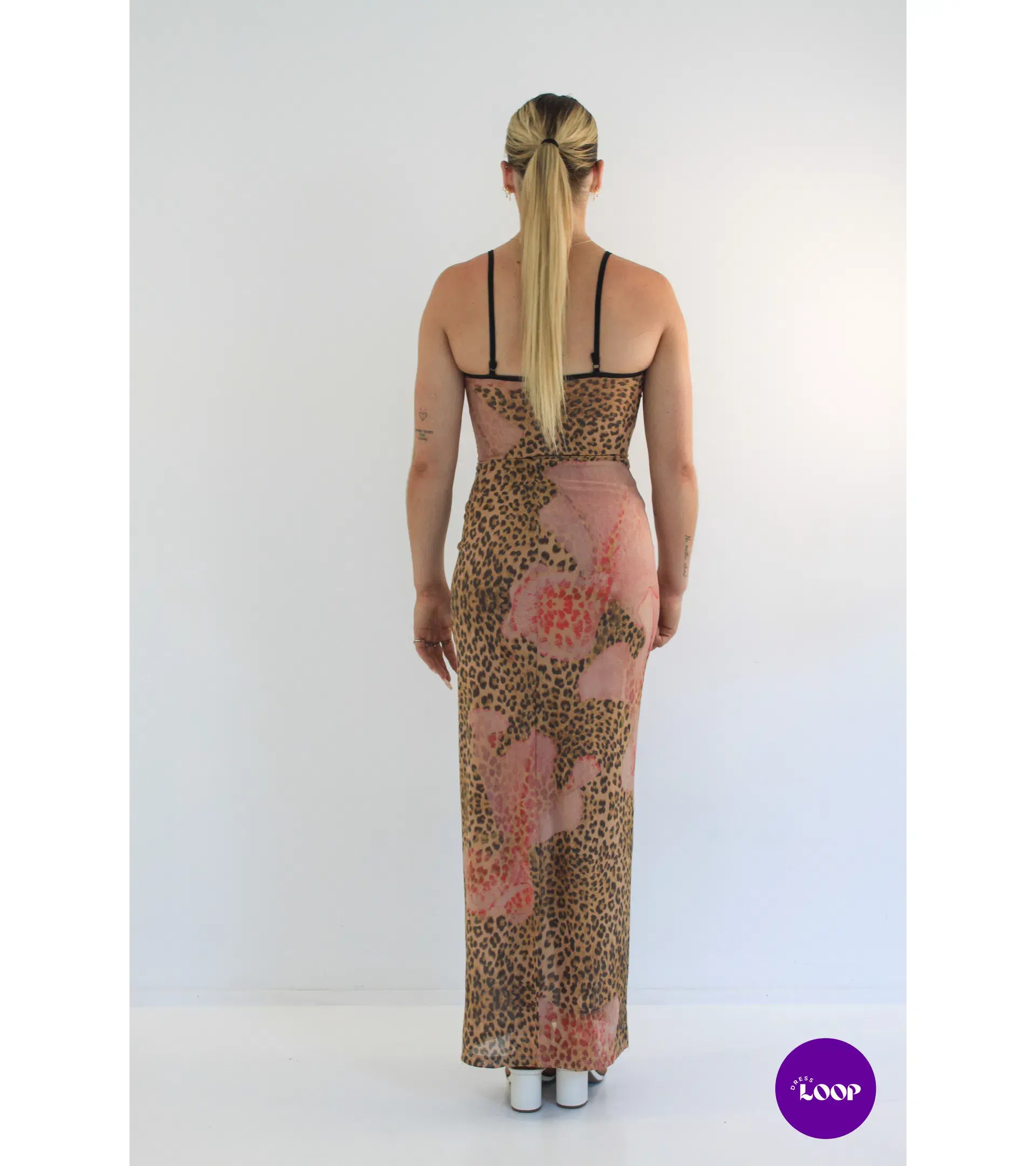 With Harper Lu Mesh Slip Maxi Dress Brown Leopard Size S/AU 8 - Image 4