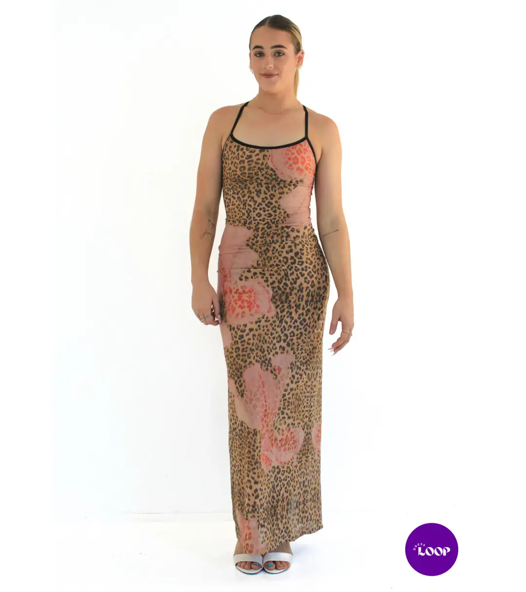 With Harper Lu Mesh Slip Maxi Dress Brown Leopard Size S/AU 8 for rent on The Volte - main image
