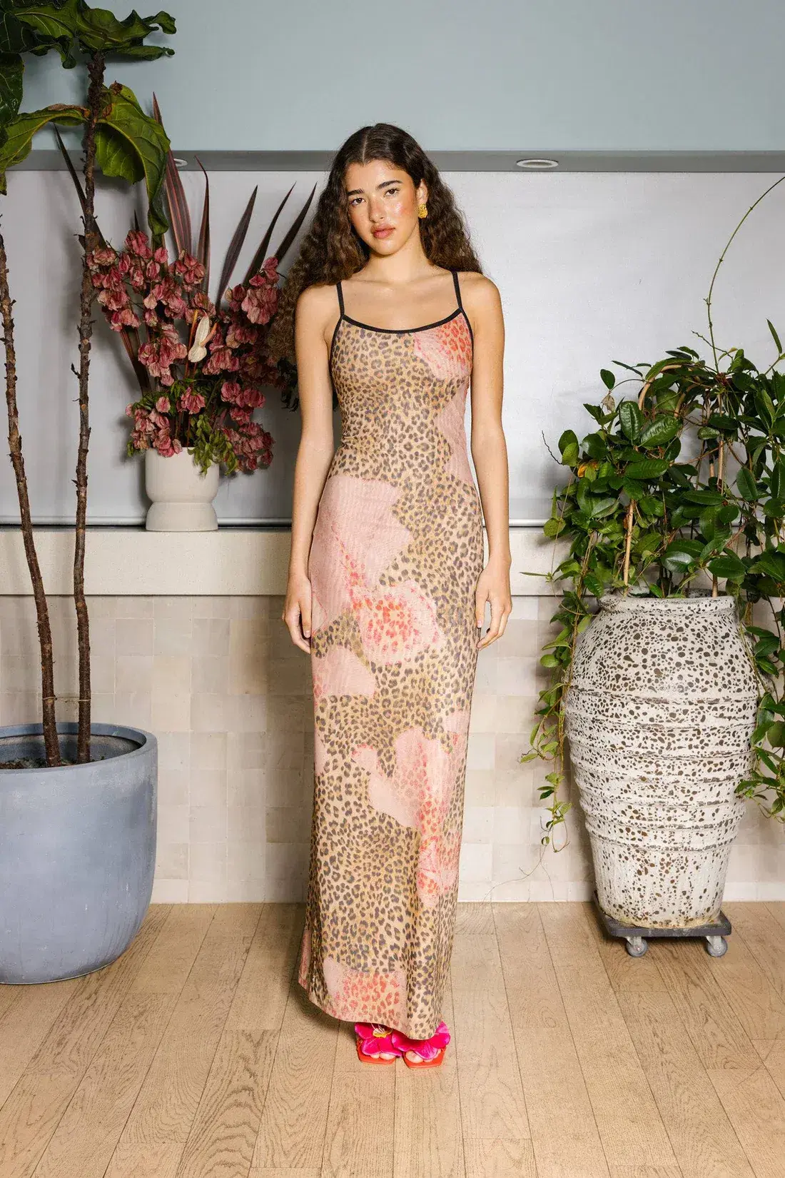 With Harper Lu Mesh Slip Maxi Dress Brown Leopard Size S/AU 8 - Image 1