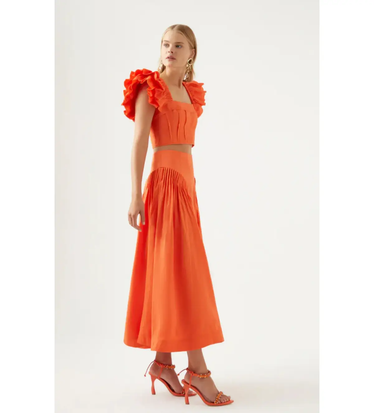 Aje Imagination Frill Sleeve Top Orange Size 14 & Yves Midi Skirt Size 12 - Image 2