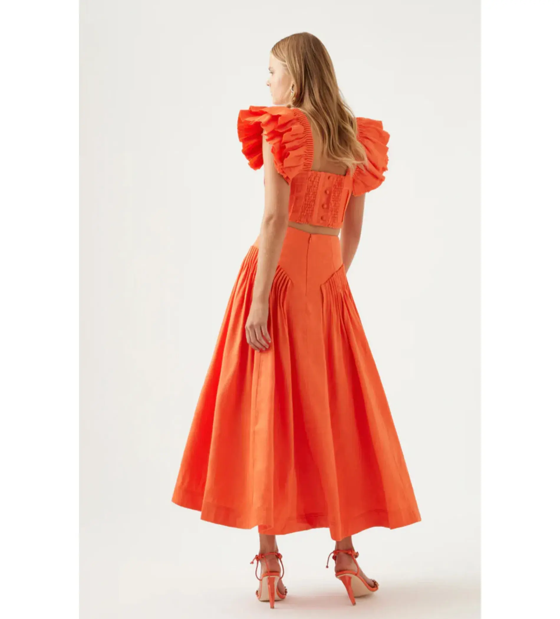 Aje Imagination Frill Sleeve Top Orange Size 14 & Yves Midi Skirt Size 12 - Image 3