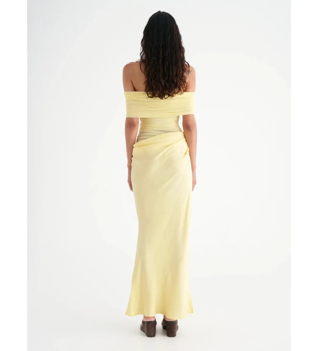 BENNI Nico Off Shoulder Maxi Dress in Butter Size 8 for rent on The Volte - main image