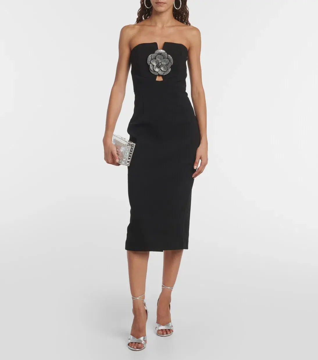 Rebecca Vallance Yvonne Flower Midi Dress Black Size 8  - Image 1