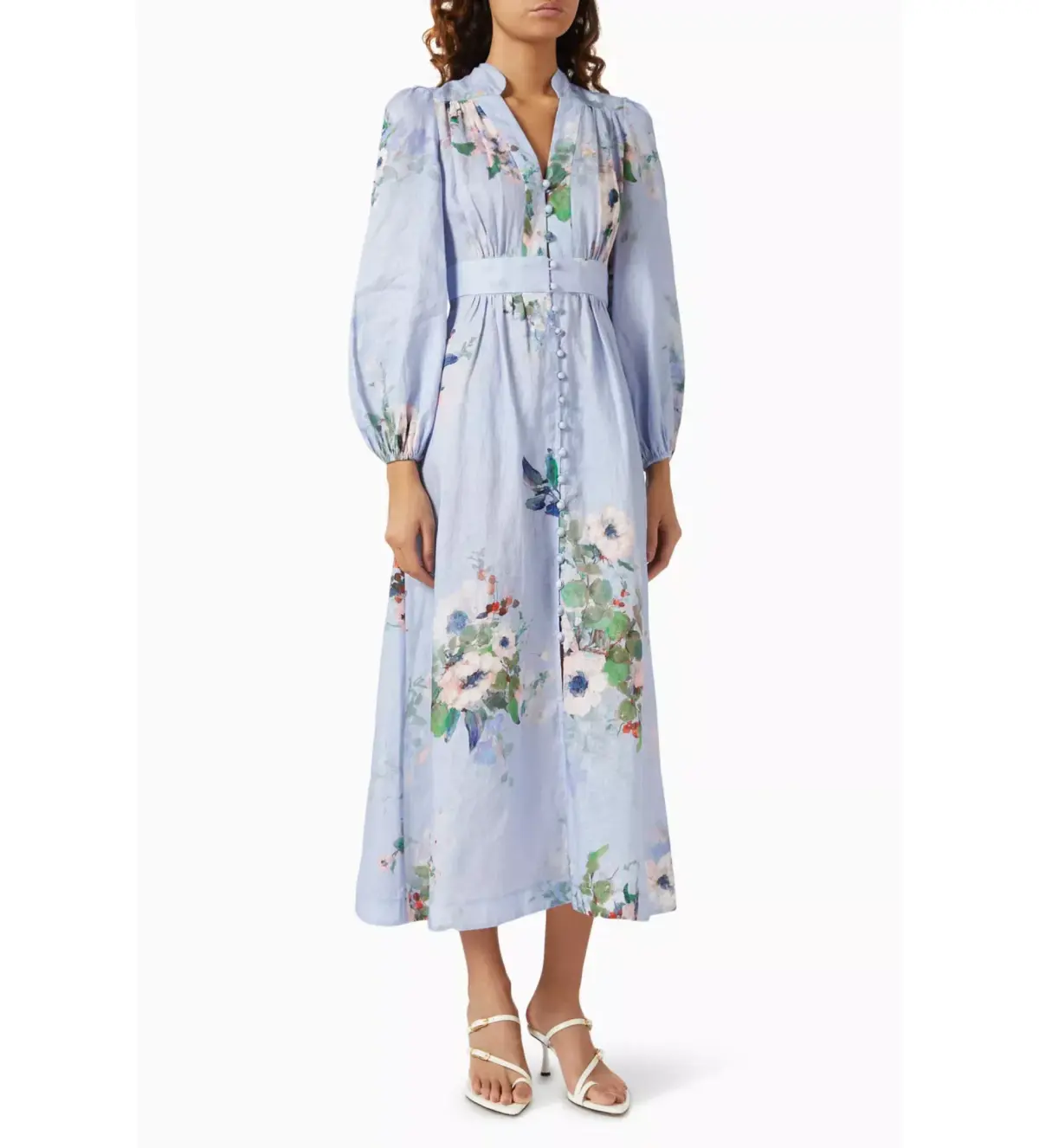 Zimmermann The Everley Plunge Midi Dress in Light Blue Watercolour Floral  Size 2/Au  12 - Image 2