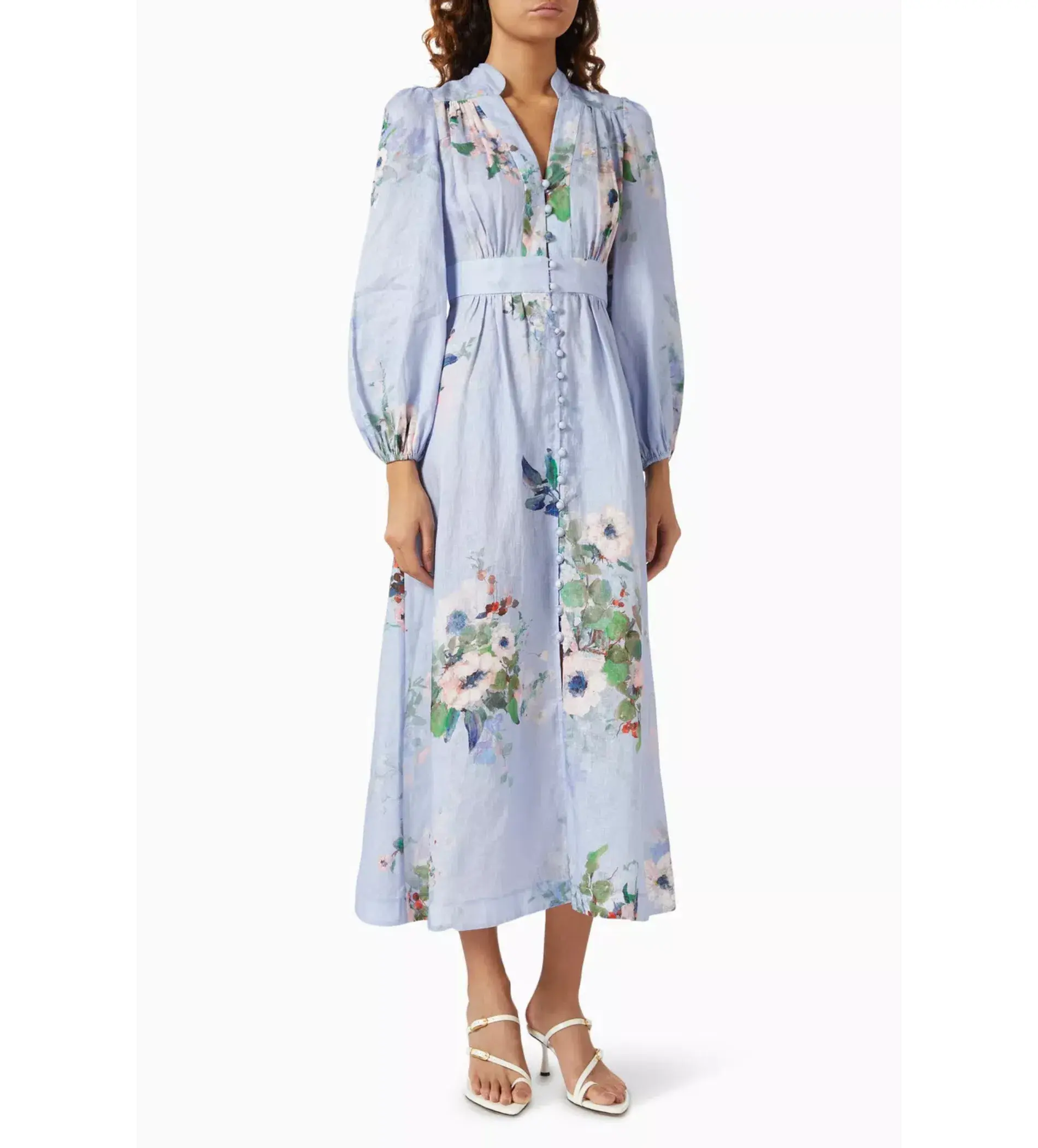Zimmermann The Everley Plunge Midi Dress in Light Blue Watercolour Floral  Size 2/Au  12 - Image 2