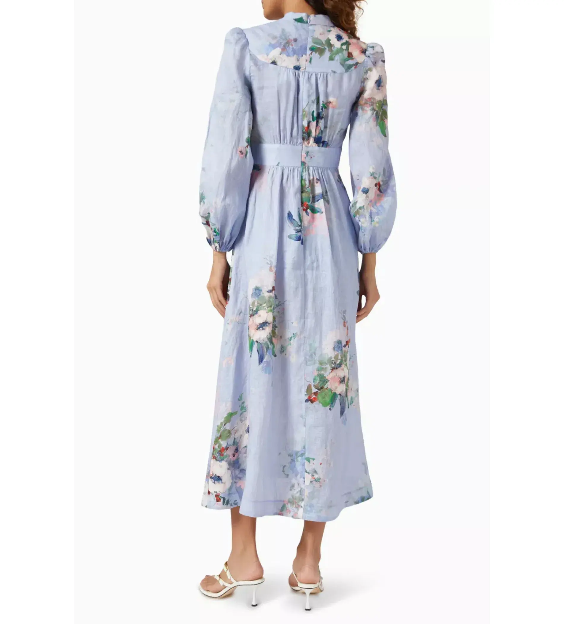 Zimmermann The Everley Plunge Midi Dress in Light Blue Watercolour Floral  Size 2/Au  12 - Image 3
