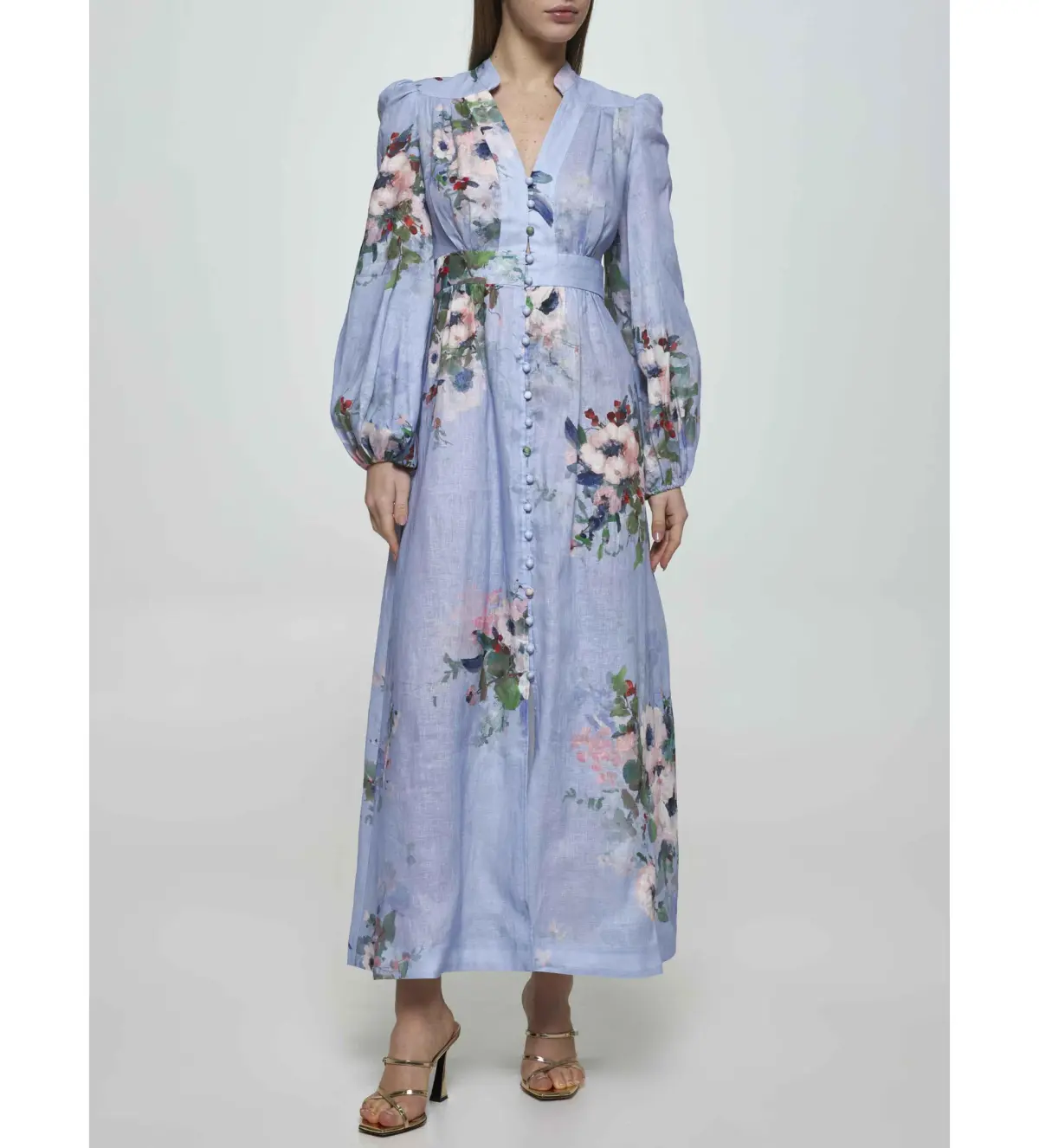 Zimmermann The Everley Plunge Midi Dress in Light Blue Watercolour Floral  Size 2/Au  12 - Image 1