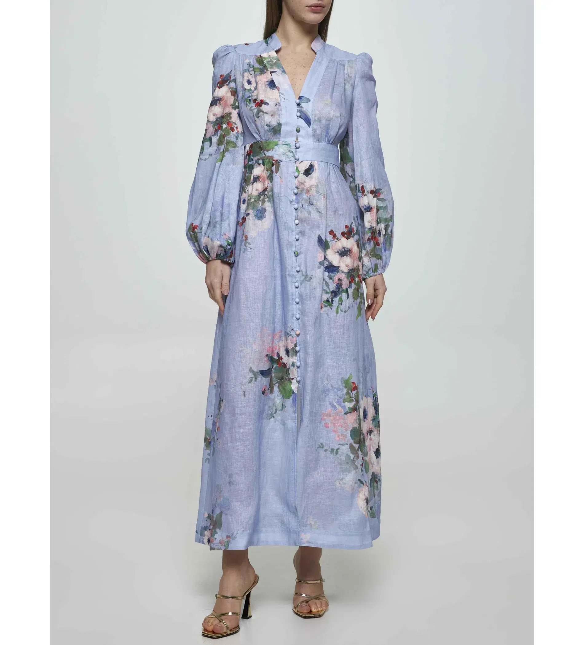 Zimmermann The Everley Plunge Midi Dress in Light Blue Watercolour Floral  Size 2/Au  12 - Image 1