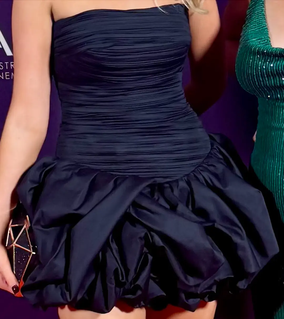 Aje Violette Bubble Hem Mini Dress Black Size 8 for rent on The Volte - main image