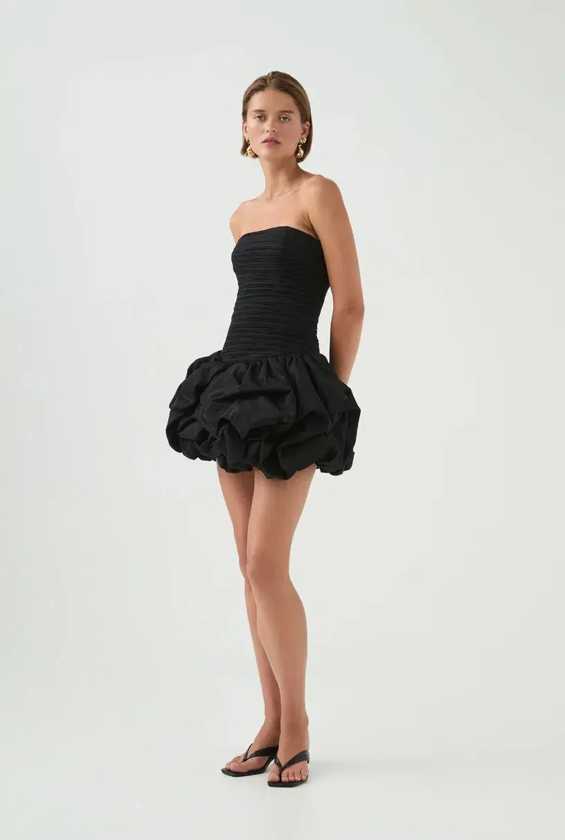 Aje Violette Bubble Hem Mini Dress Black Size 8 for rent on The Volte - main image