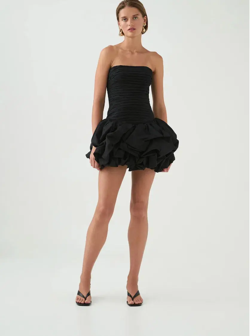 Aje Violette Bubble Hem Mini Dress Black Size 8 for rent on The Volte - main image