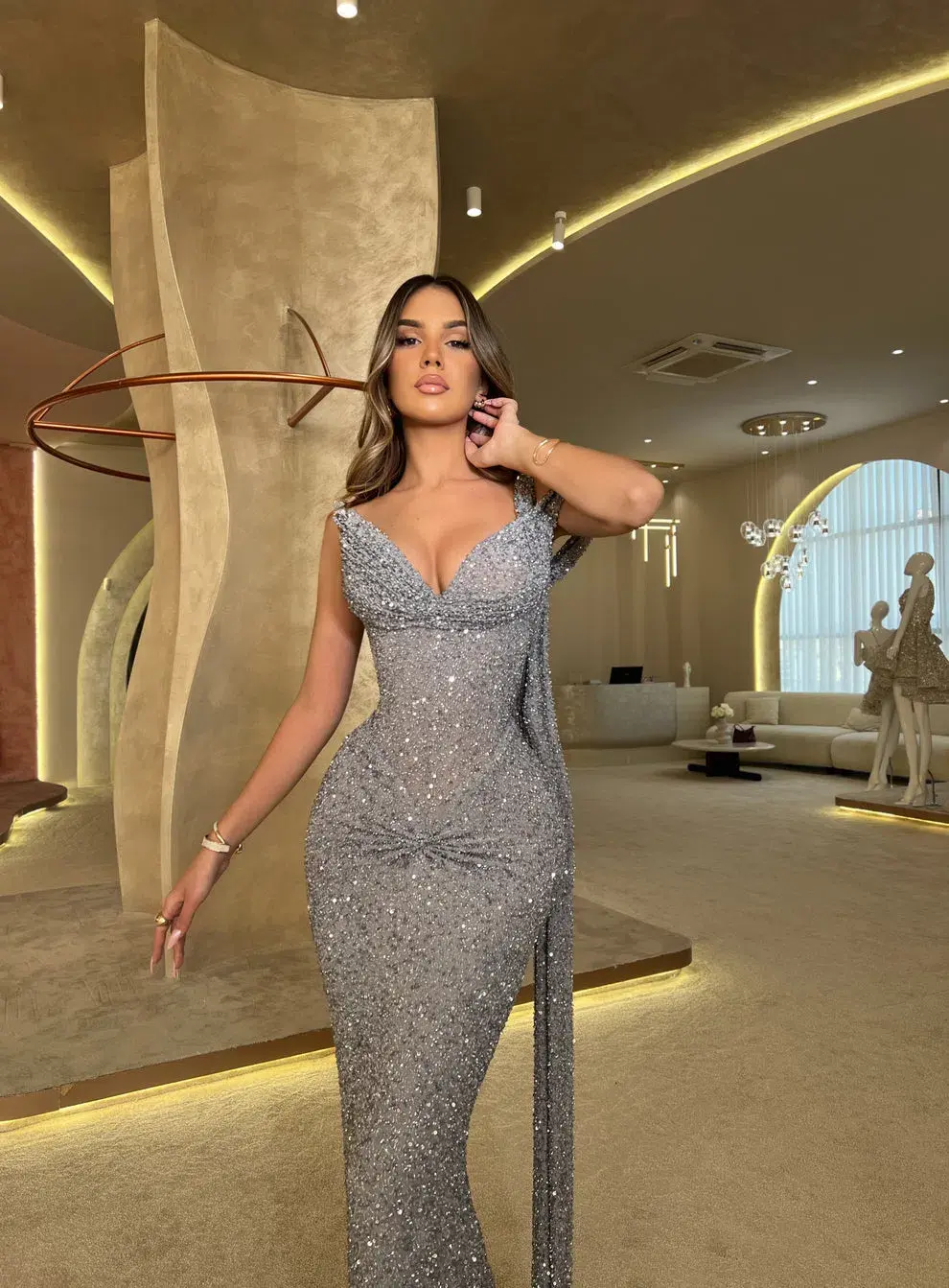 Donika Loci Hazel Gown Silver Size 10 for rent on The Volte - main image