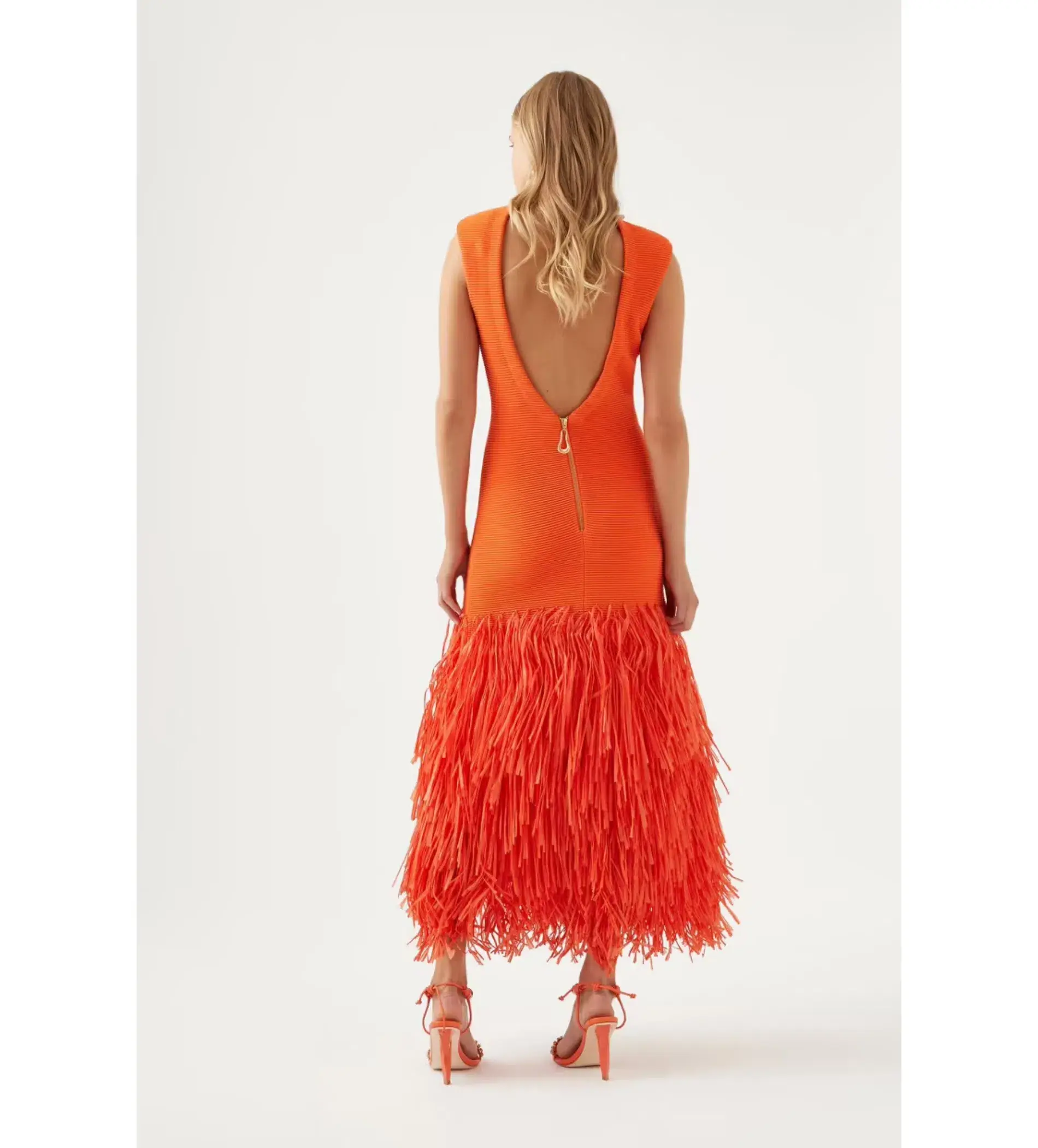 Aje Raffia Knit Midi Dress Orange Size S / AU 8 - Image 3