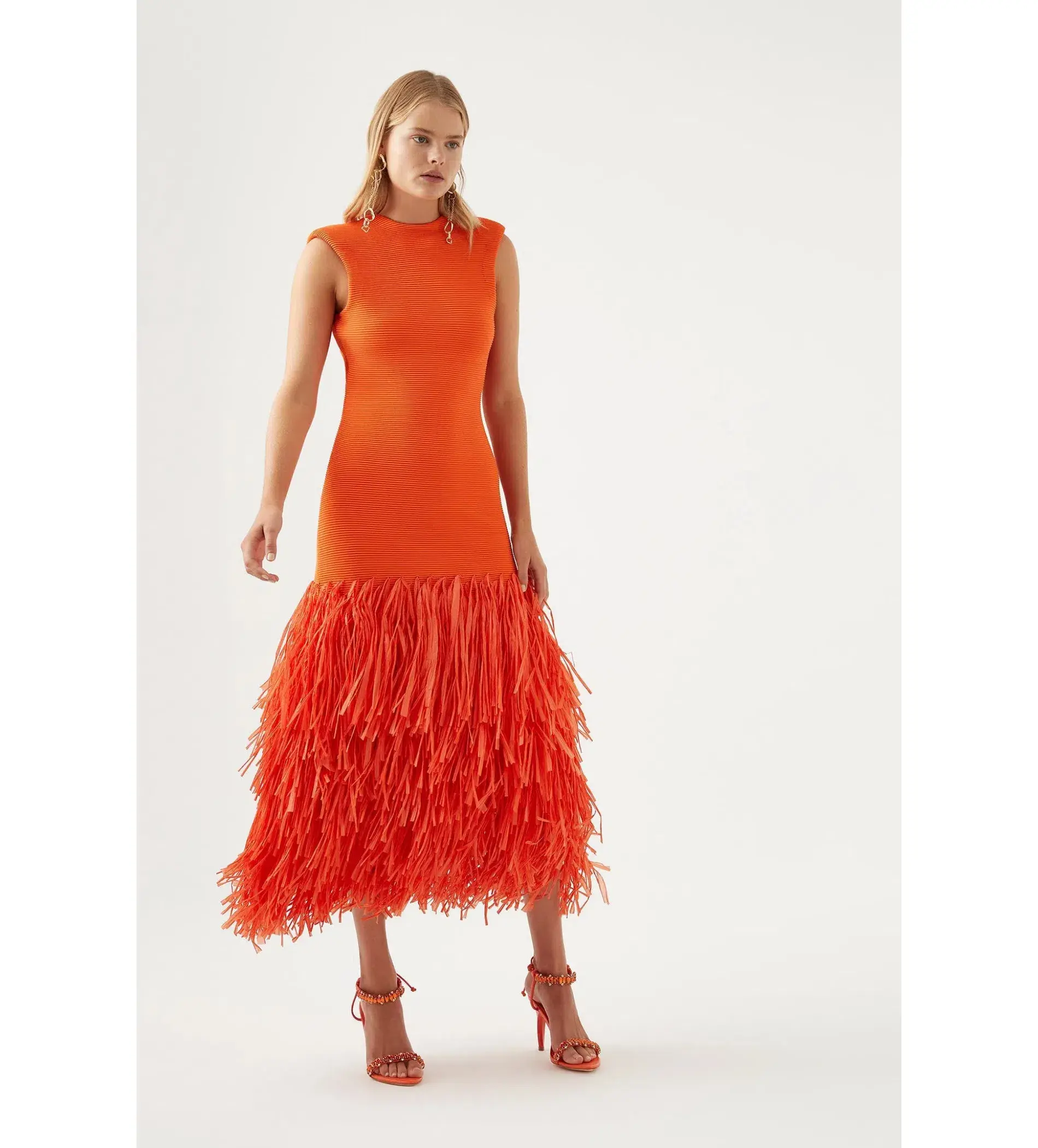 Aje Raffia Knit Midi Dress Orange Size S / AU 8 - Image 1