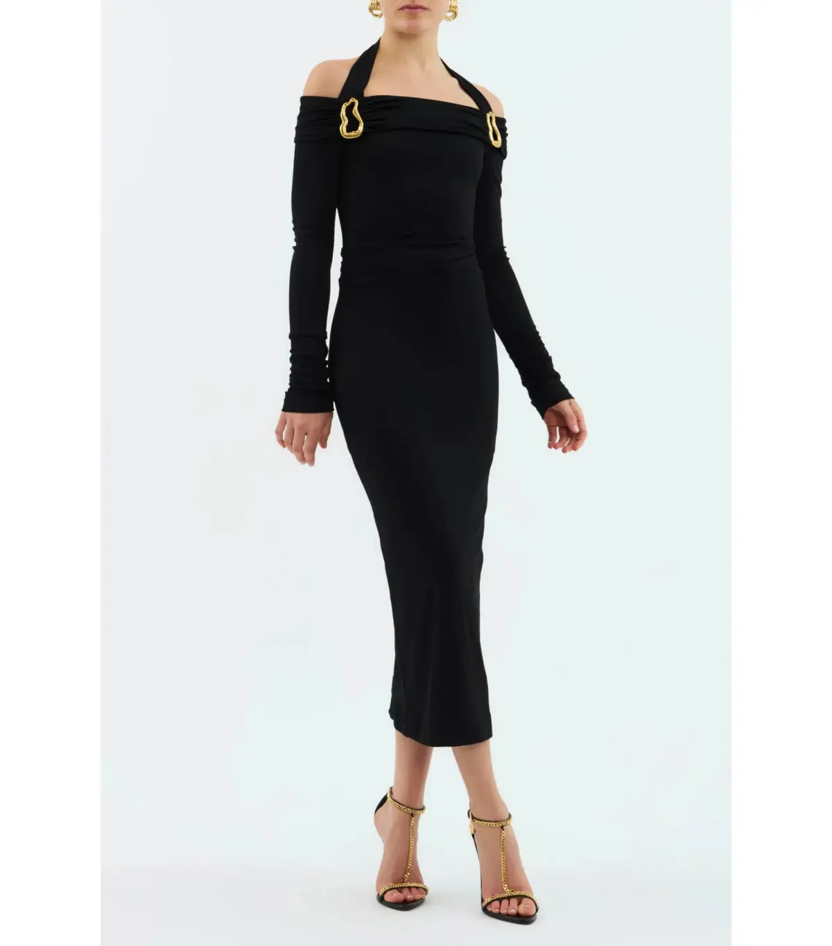 Rebecca Vallance Domenica Halter Midi Dress Black Size AU 8  - Image 1