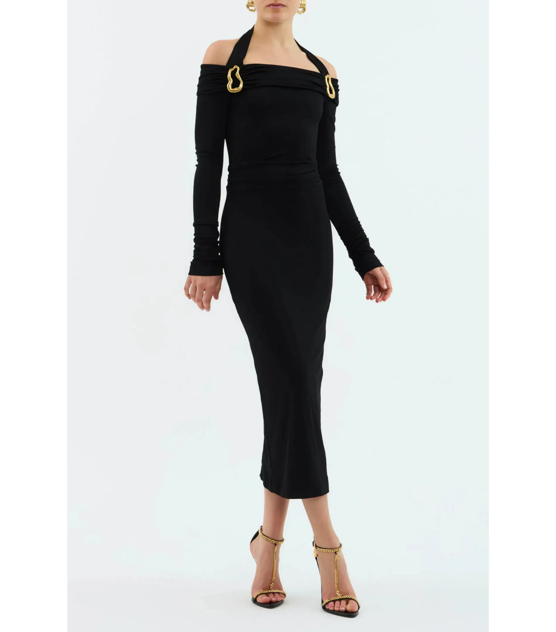 Rebecca Vallance Domenica Halter Midi Dress Black Size AU 8  - Image 1