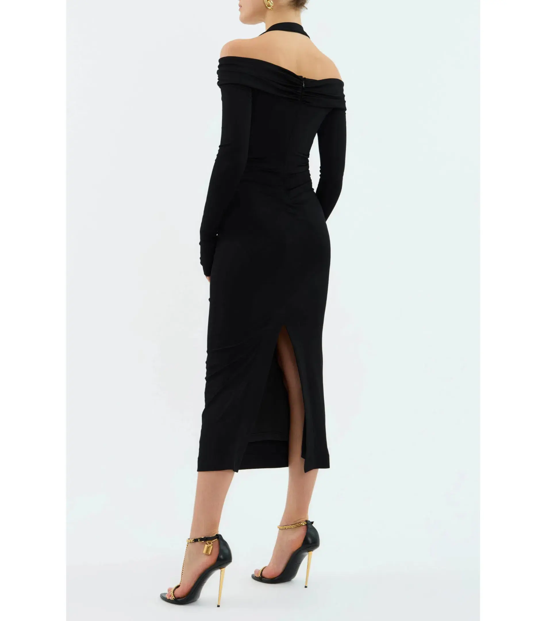 Rebecca Vallance Domenica Halter Midi Dress Black Size AU 8  - Image 3