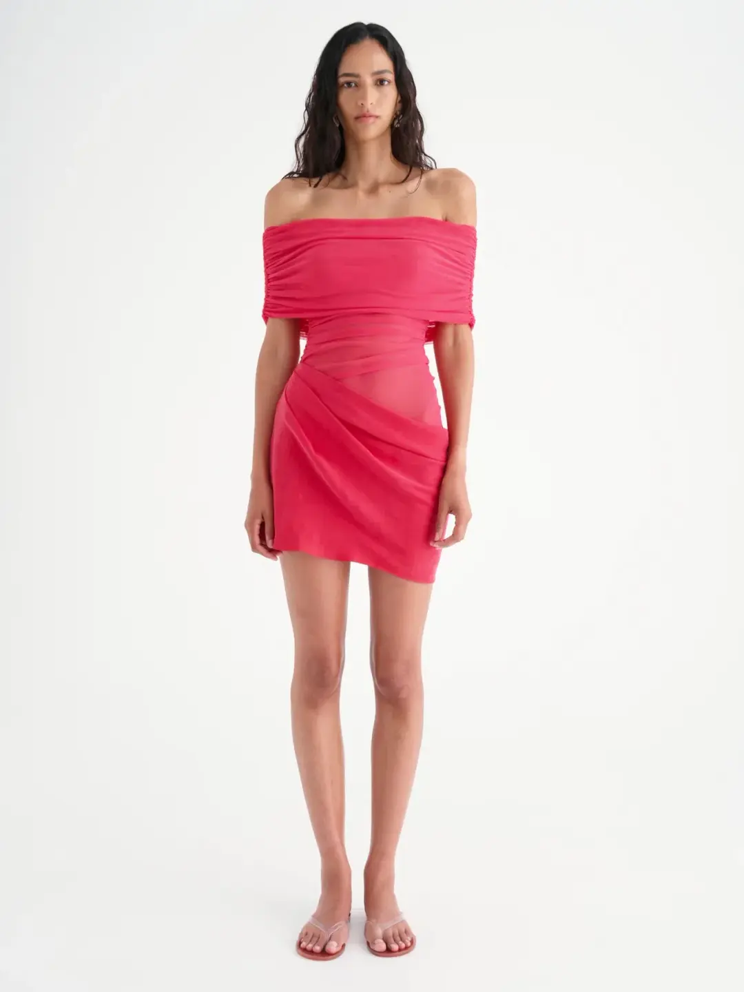 Benni Nico Off Shoulder Mini Dress Watermelon Size AU 8  for rent on The Volte - main image