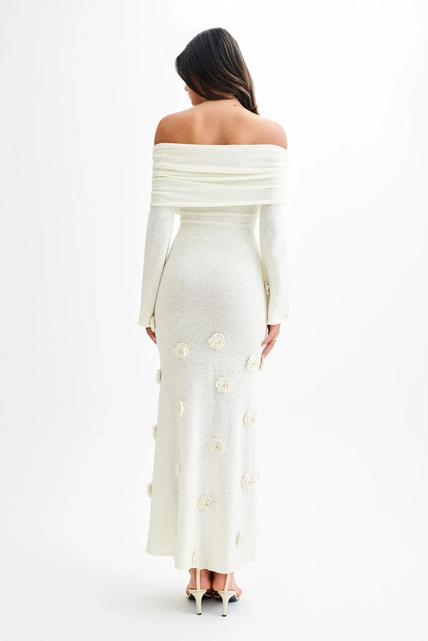 Meshki Kiki Off Shoulder Knit Rose Maxi Dress Ivory Size L / AU 12 - Image 3