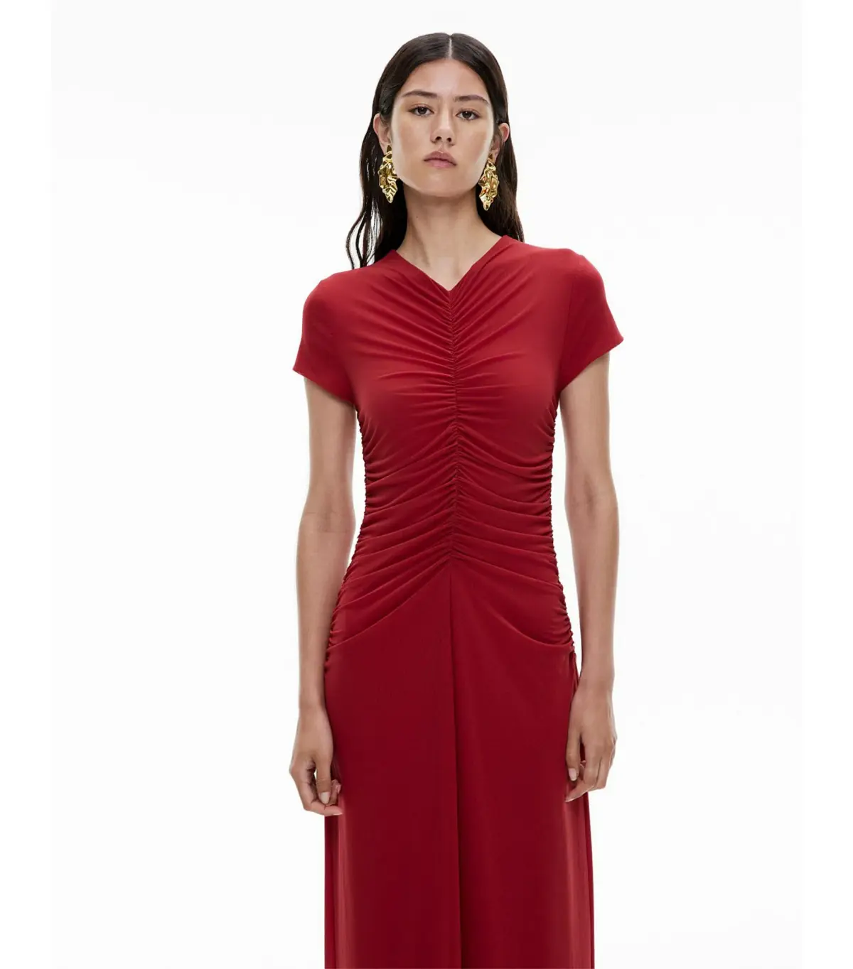 Witchery Gather Mesh Midi Dress Ruby Size AU 12 - Image 2