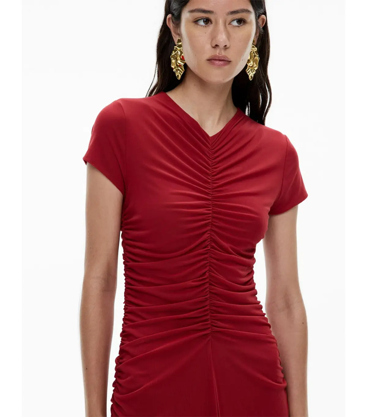 Witchery Gather Mesh Midi Dress Ruby Size AU 12 - Image 3
