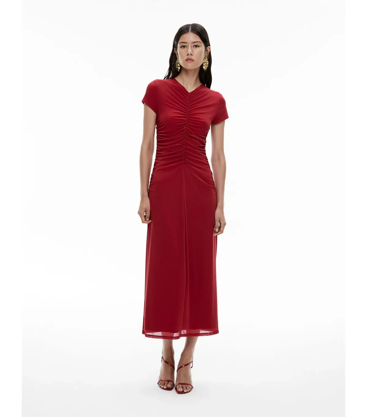 Witchery Gather Mesh Midi Dress Ruby Size AU 12 - Image 1