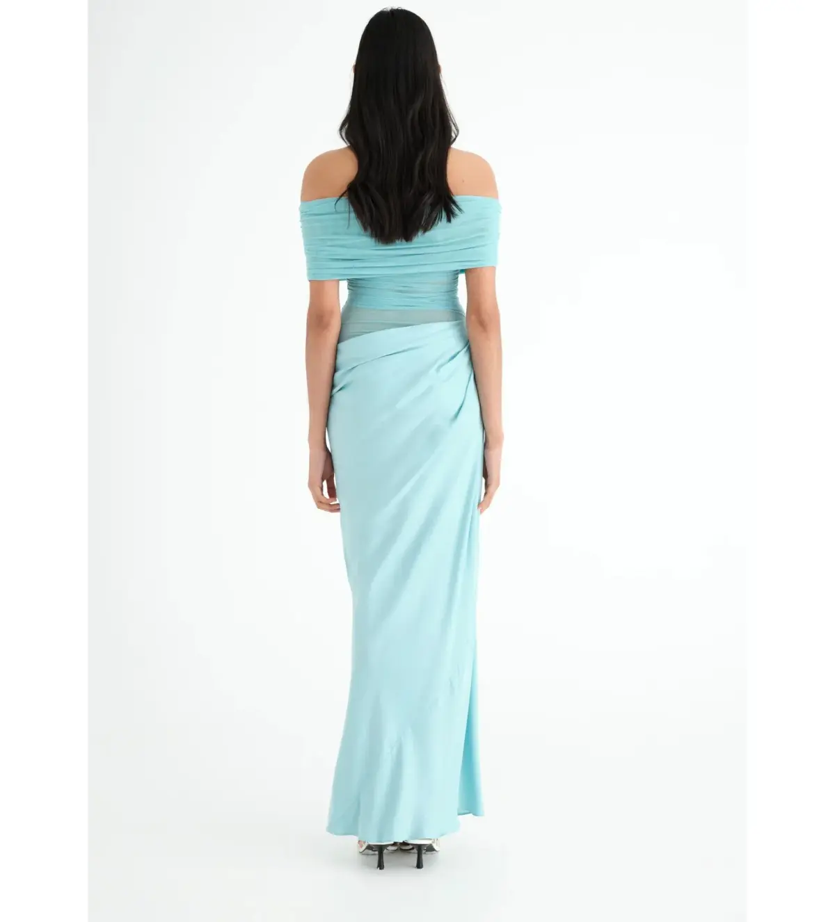 Benni Nico Off Shoulder Maxi Dress Aquamarine Size AU 8 - Image 3