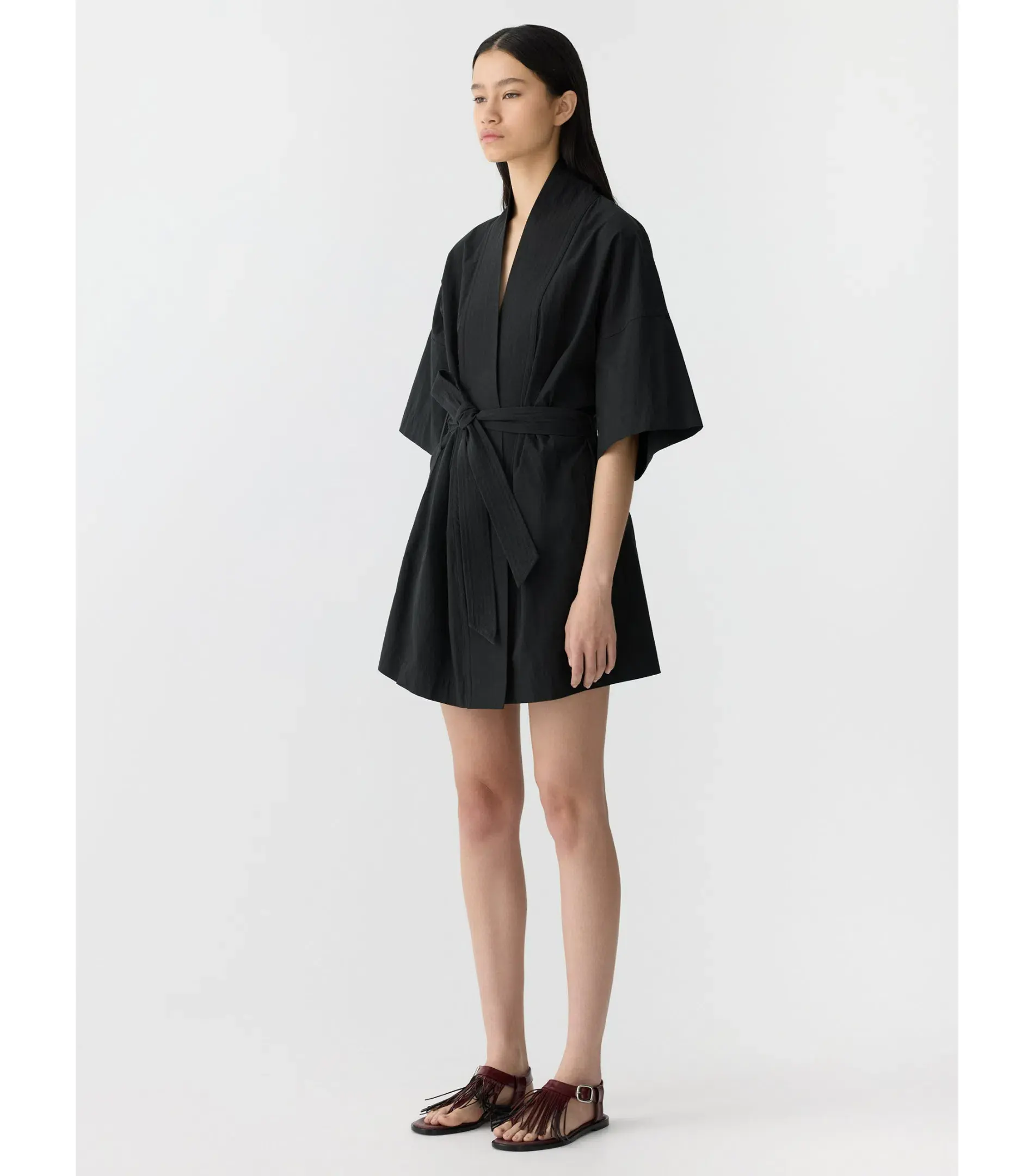 Bassike Crushed Cotton Wrap Mini Dress Black Size 3 / AU 12 - Image 2