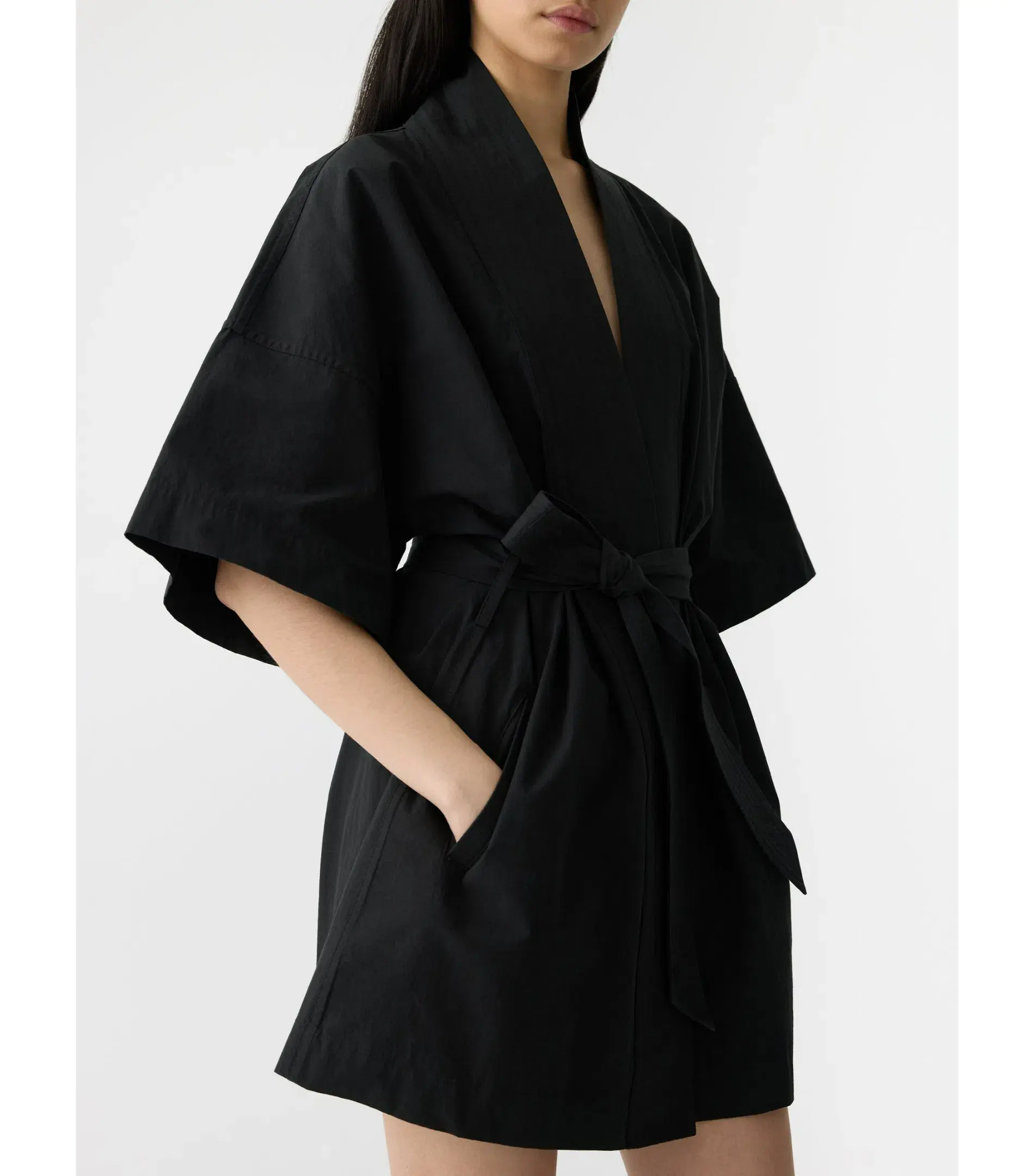 Bassike Crushed Cotton Wrap Mini Dress Black Size 3 / AU 12 - Image 3