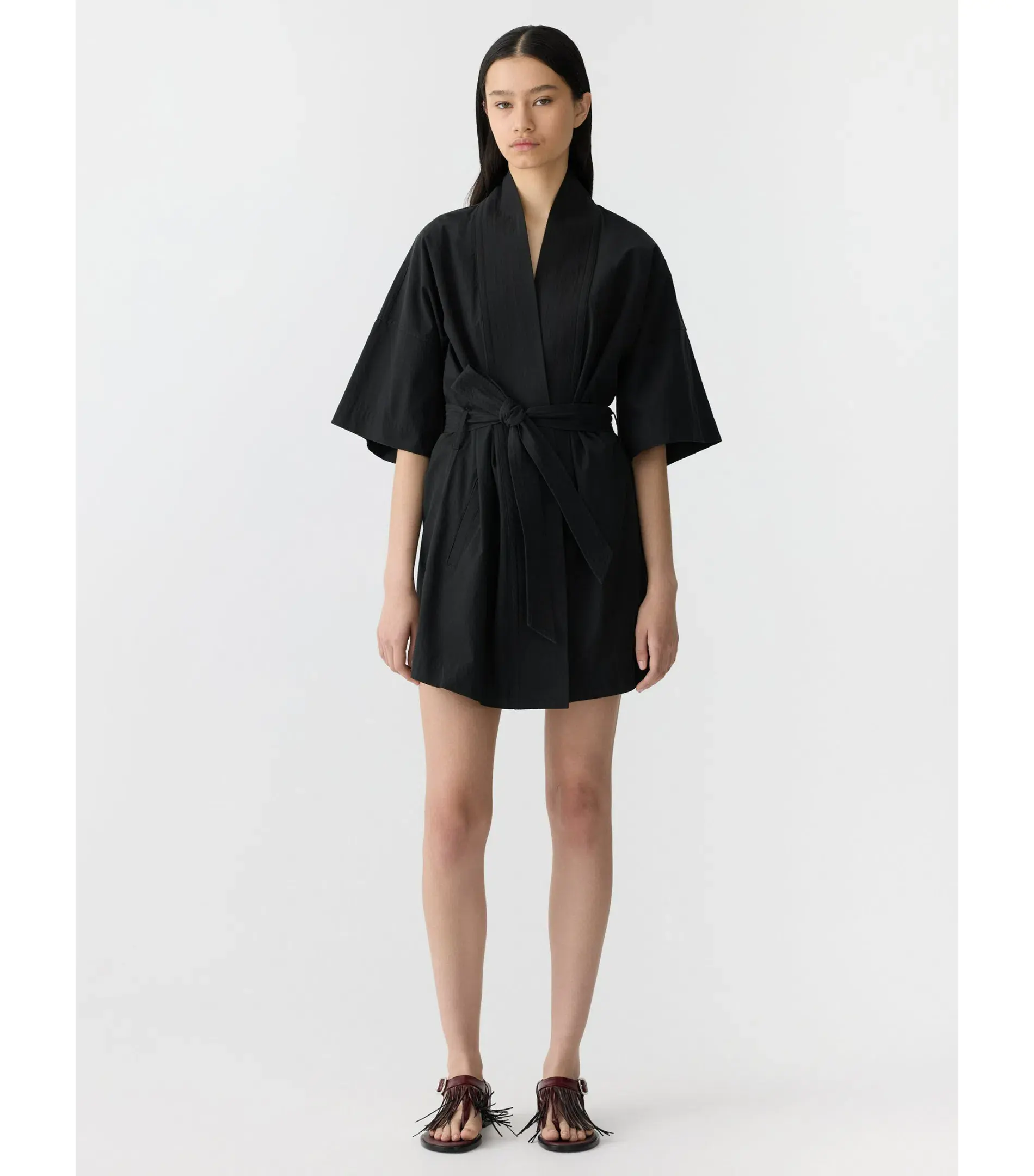 Bassike Crushed Cotton Wrap Mini Dress Black Size 3 / AU 12 - Image 1