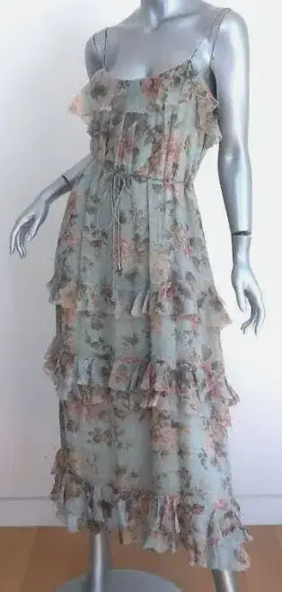 Zimmermann Dress Tempest Frolic Tiered Midi Dress Blue & Pink Size 14 for rent on The Volte - main image